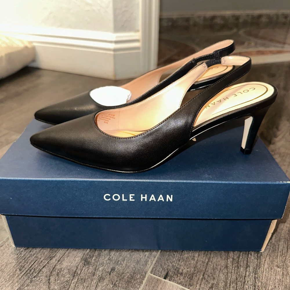 Cole Haan Black Slingback Heels with Pointed Toe